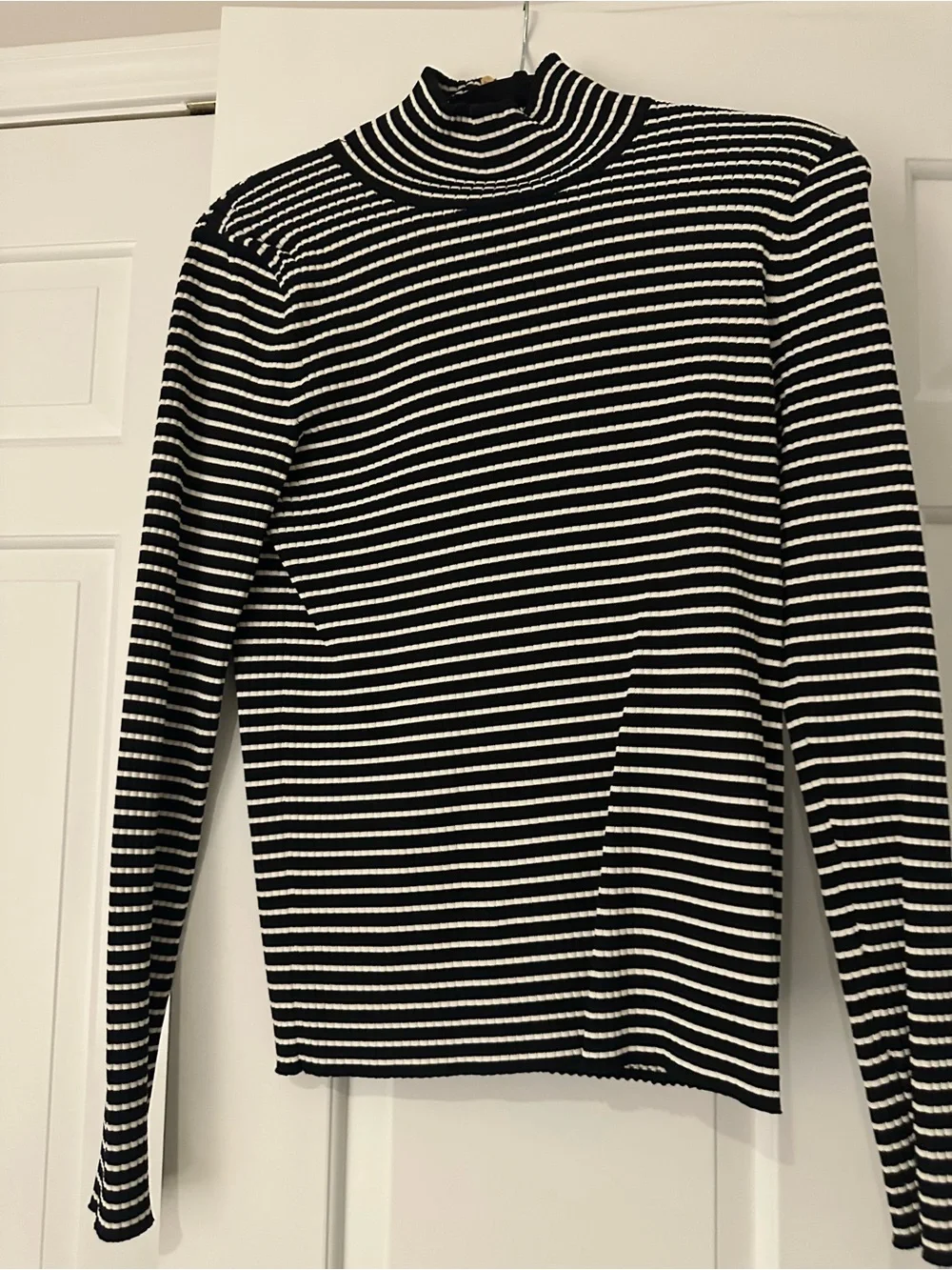 Tory Burch Black & White Striped Mock Neck Sweater